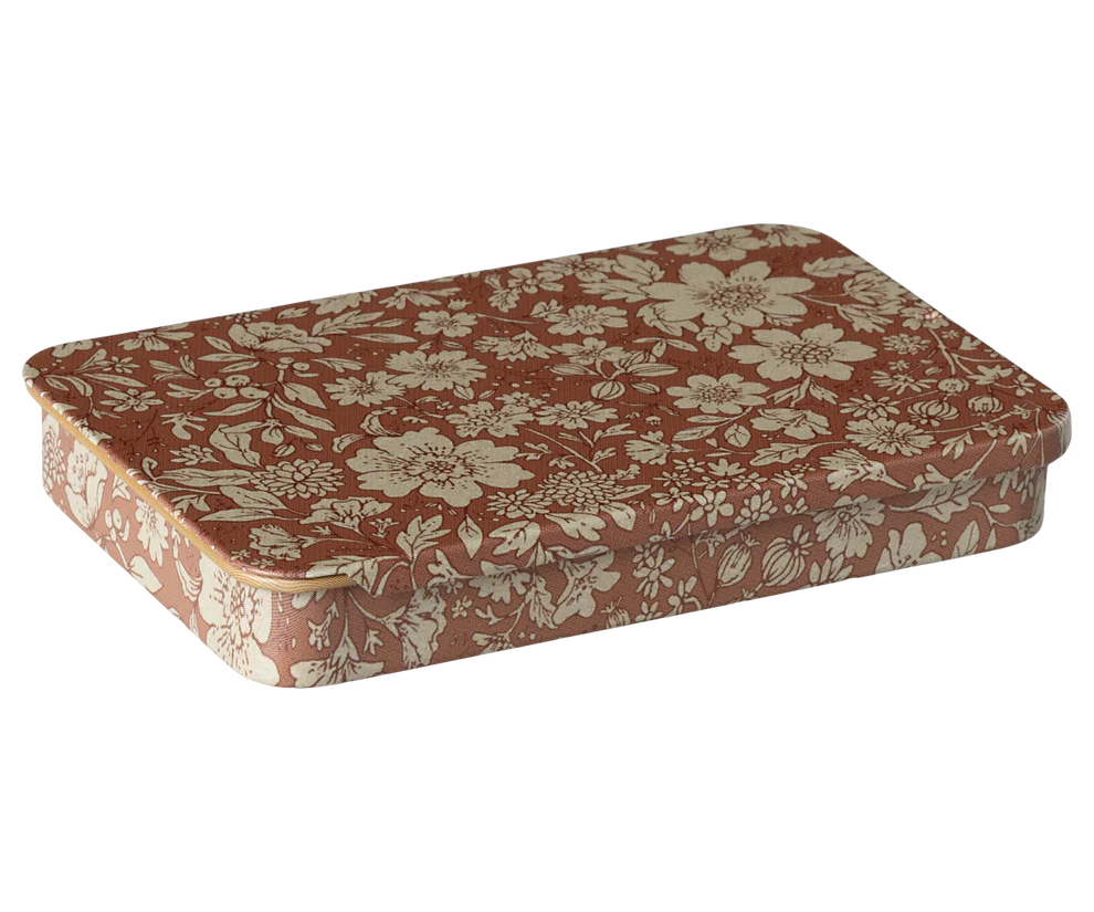 Maileg Ask i Metall Etui med Skjutlock Blommig Rosa - Plåtask med Lock Blossom Heather