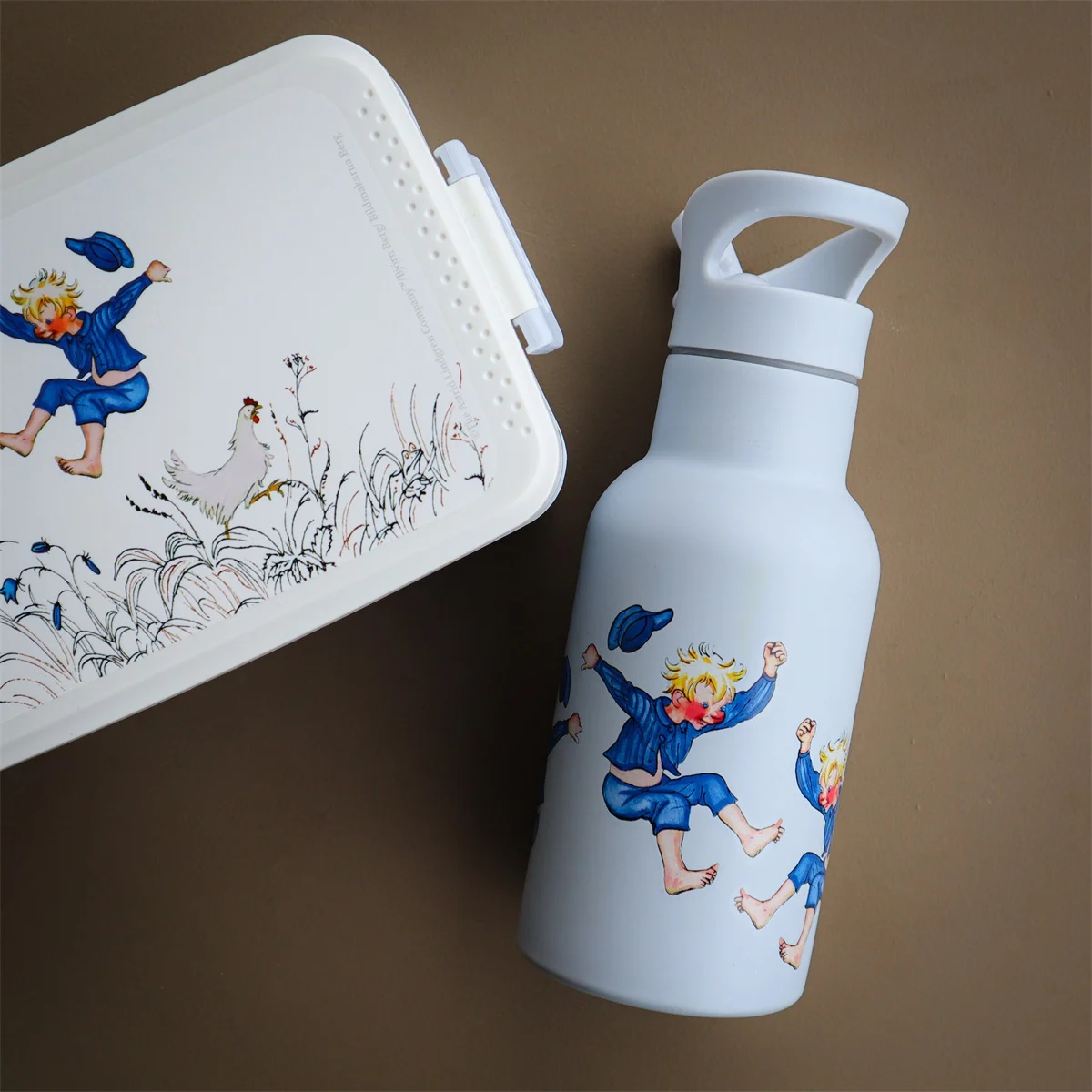 Vattenflaska i Stål med Sugrör Blå Emil i Lönneberga Astrid Lindgren Rätt Start