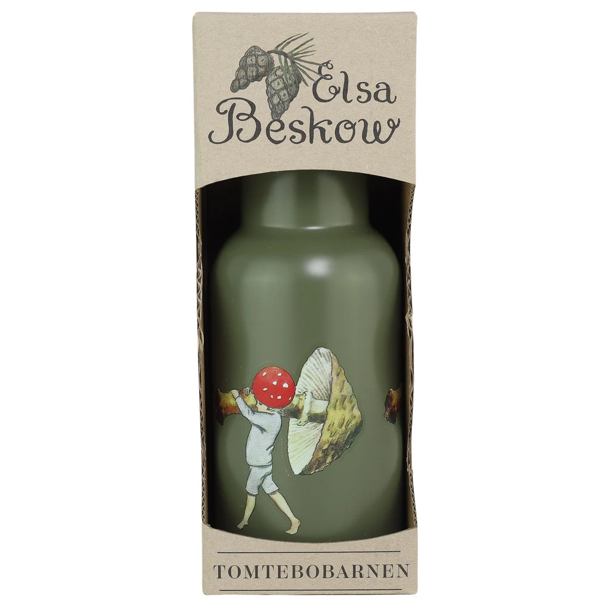 Vattenflaska i Stål med Sugrör Grön Elsa Beskow Tomtebobarnen Rätt Start