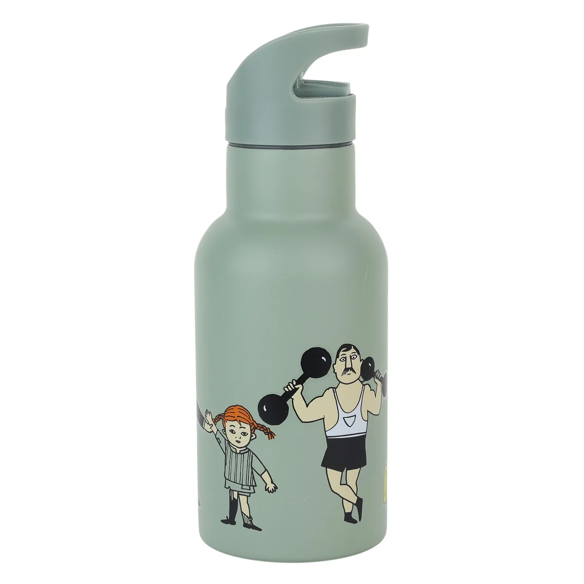 Vattenflaska i Stål med Sugrör Grön Pippi Långstrump Astrid Lindgren Rätt Start Pippi Cirkus