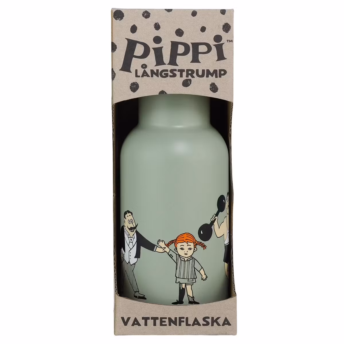 Vattenflaska i Stål med Sugrör Grön Pippi Långstrump Astrid Lindgren Rätt Start Pippi Cirkus
