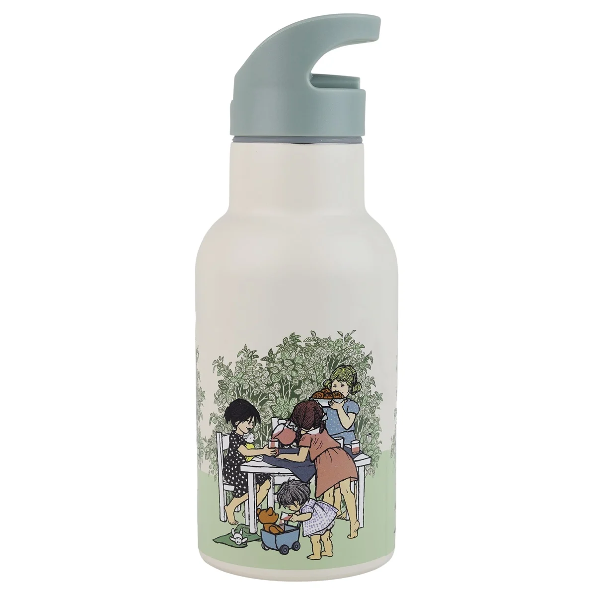 Vattenflaska i Stål med Sugrör Bullerbyn Vit Astrid Lindgren Rätt Start