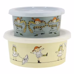 Pippi Långstrump Snacksbox 2-pack Astrid Lindgren Rätt Start Pippi Cirkus Matlåda till Barn Grön Gul