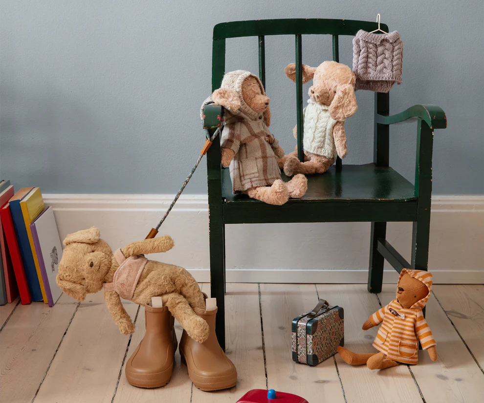 Maileg Hund Valp med Röd Randig Scarf - Dog Plush