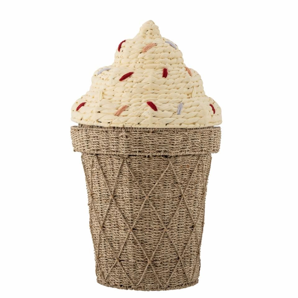 Bloomingville Förvaringskorg Med Lock Glass med Strössel - Cillie Basket Beige Naturmaterial Leksaksförvaring Dekoration till Barnrummet