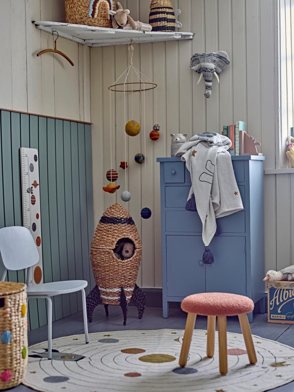 Bloomingville Förvaringskorg Med Lock Raket - Cosmina Basket Leksaksförvaring Naturmaterial Beige Svart Dekoration till Barnrummet