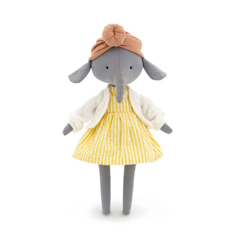 Mjuk Docka Elefant Flicka med Kläder - Alice The Elephant Cotti Motti Mjukisdjur Elefantflicka med Gul Klänning