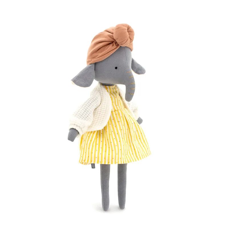 Mjuk Docka Elefant Flicka med Kläder - Alice The Elephant Cotti Motti Mjukisdjur Elefantflicka med Gul Klänning