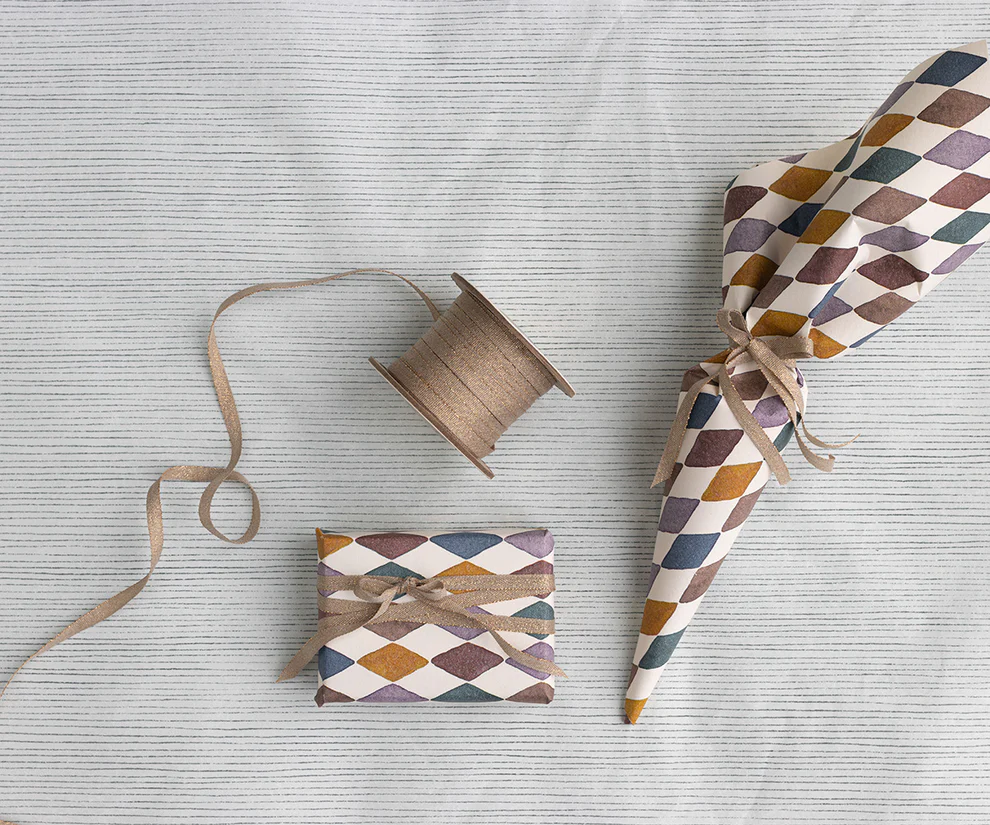 Maileg Bomullsband 25 m -Vintage Rose/Gold Rosa Glittrigt Band på Pappers Rulle