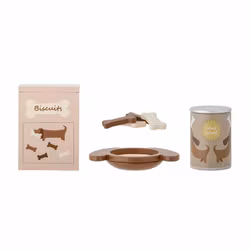 Bloomingville Hundmatskål med Tillbehör - Lekset i Trä Charlie Play Set Hundmat Hundkex Hundben