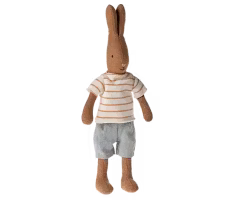 Maileg Brun Kanin Storlek 1 - Rabbit med Randig Tröja och Blå Byxor