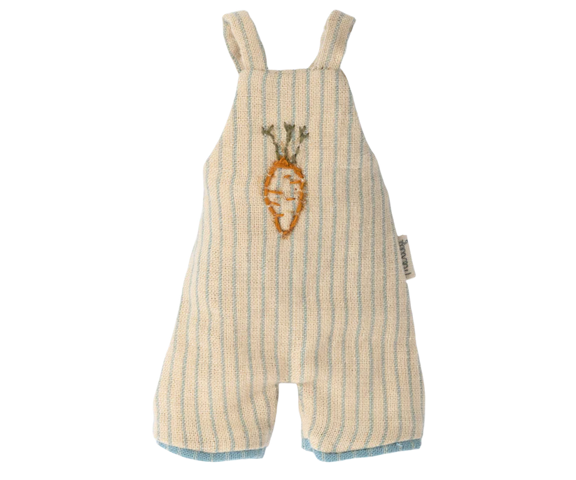 Maileg Kläder till Kanin Storlek 1 - Randiga Hängselbyxor med Brodyr på Bröstet