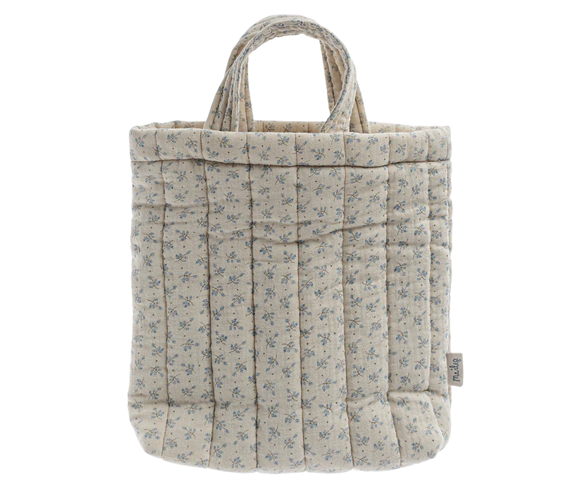 Maileg Quiltad Mjuk Tyg Väska med Handtag Blommig Blå - Tygväska Tote Bag Madelaine