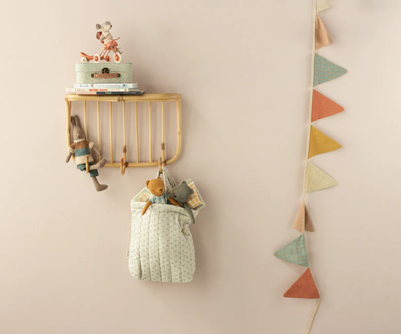 Maileg Quiltad Mjuk Tyg Väska med Handtag Blommig Blå - Tygväska Tote Bag Madelaine