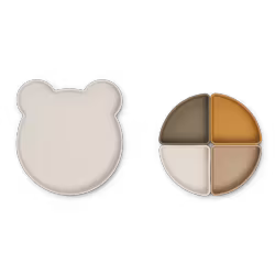 Liewood Arne Silikon Tallrik med Fack - Divider Plate Mr Bear Sandy Barnservis Nalle Brun