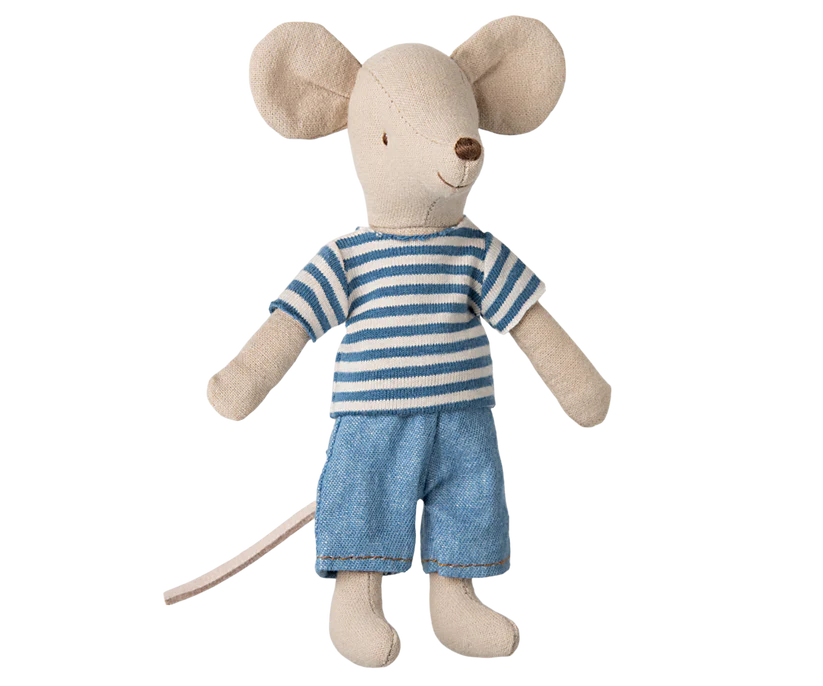 Maileg Storebror Mus med Blå Randig Tröja och Magneter i Händerna - LouiMax