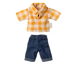 Maileg Pappa Mus med Gul Rutig Skjorta och Jeans