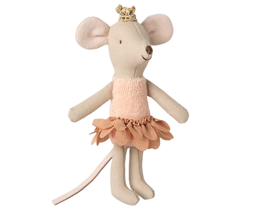 Maileg Lillasyster Prinsessa Mus med Krona i Bäddad Ask - Corall Orange