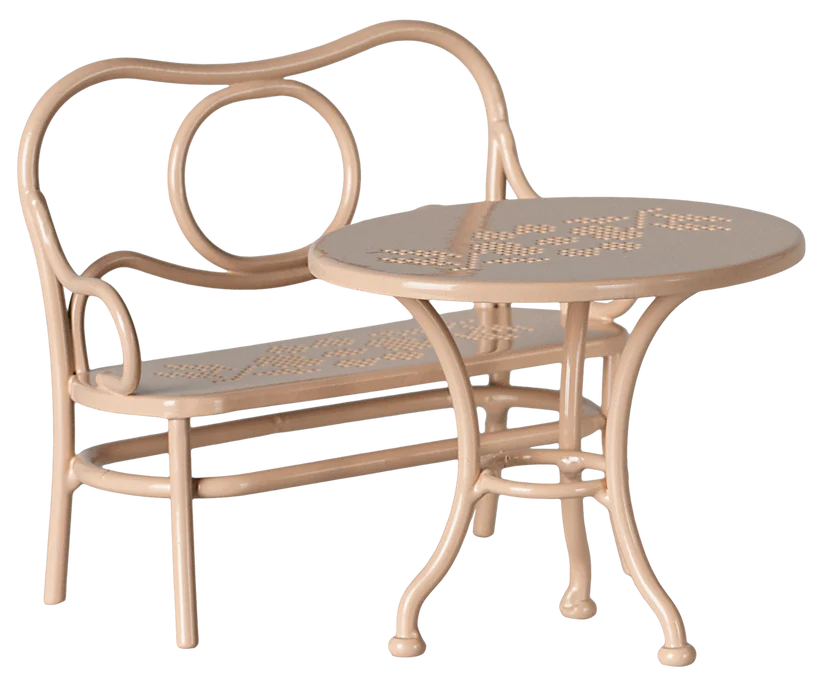 Maileg Café Set Till Möss Big- Pale Pink Rosa Utemöbler Bänk och Bord