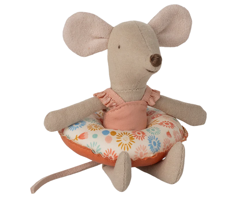 Maileg Lillasyster Mus Strandmus Med Rosa Baddräkt och Badring - Flower Blommig