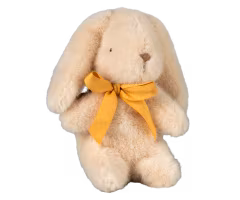 Maileg Liten Kanin i Plysch med Rosett Vit - Cream Bunny Mini med Gul Rosett