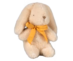 Maileg Liten Kanin i Plysch med Rosett Vit - Cream Bunny Mini med Gul Rosett