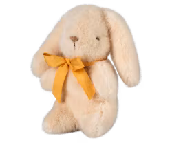 Maileg Liten Kanin i Plysch med Rosett Vit - Cream Bunny Mini med Gul Rosett