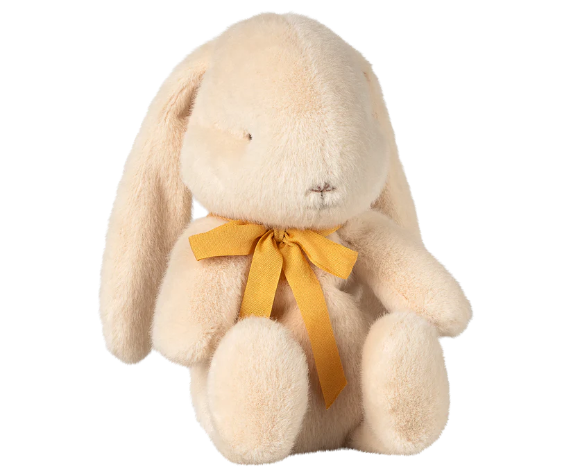 Maileg Kanin i Plysch med Rosett Small Vit - Bunny Plusch Cream med Gul Rosett