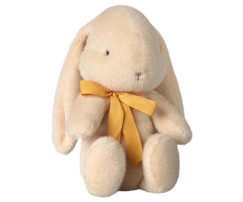 Maileg Kanin i Plysch med Rosett Medium Vit - Bunny Plush Cream med Gul Rosett