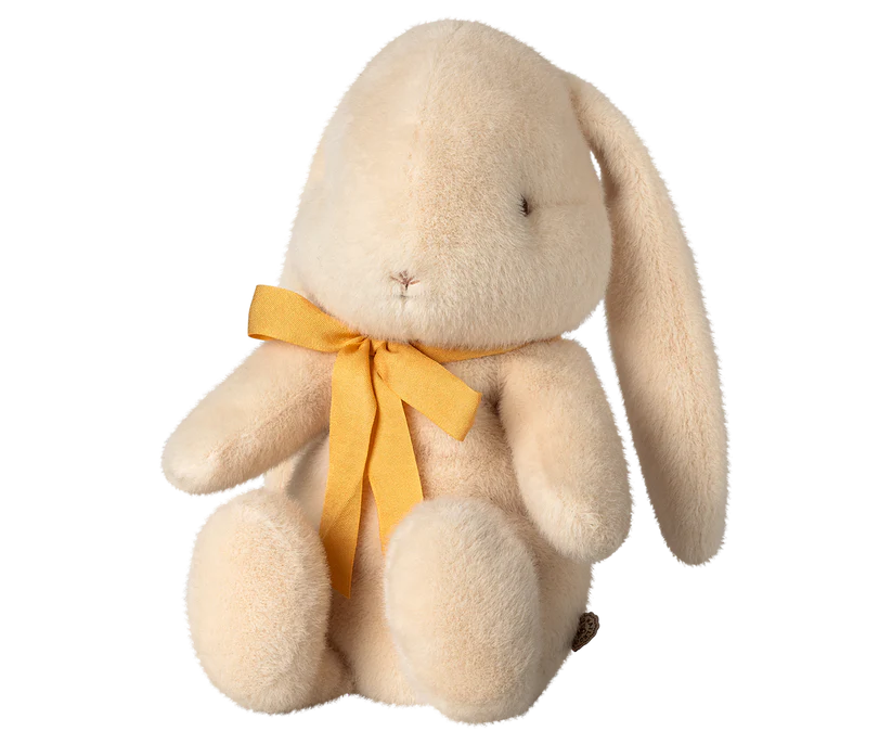 Maileg Kanin i Plysch med Rosett Medium Vit - Bunny Plush Cream med Gul Rosett