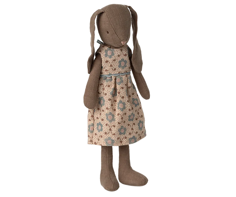 Maileg Brun Kanin Storlek 2 - Bunny med Blommig Klänning