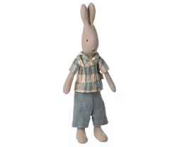 Maileg Kanin Storlek 1 - Rabbit med Blå Rutig Skjorta och Blå Byxor