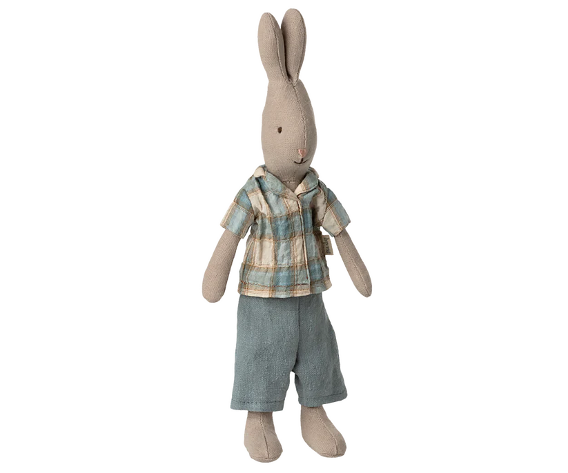 Maileg Kanin Storlek 1 - Rabbit med Blå Rutig Skjorta och Blå Byxor
