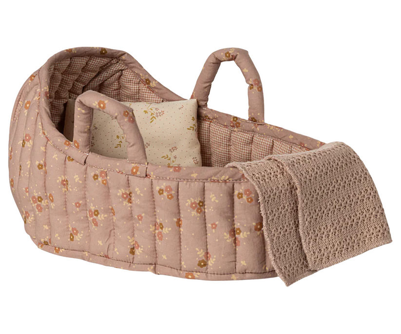 Maileg Carrycot Liggdel Large - Blommig Rosa med Kudde och Filt