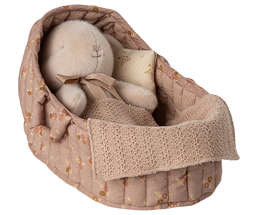 Maileg Carrycot Liggdel Large - Blommig Rosa med Kudde och Filt