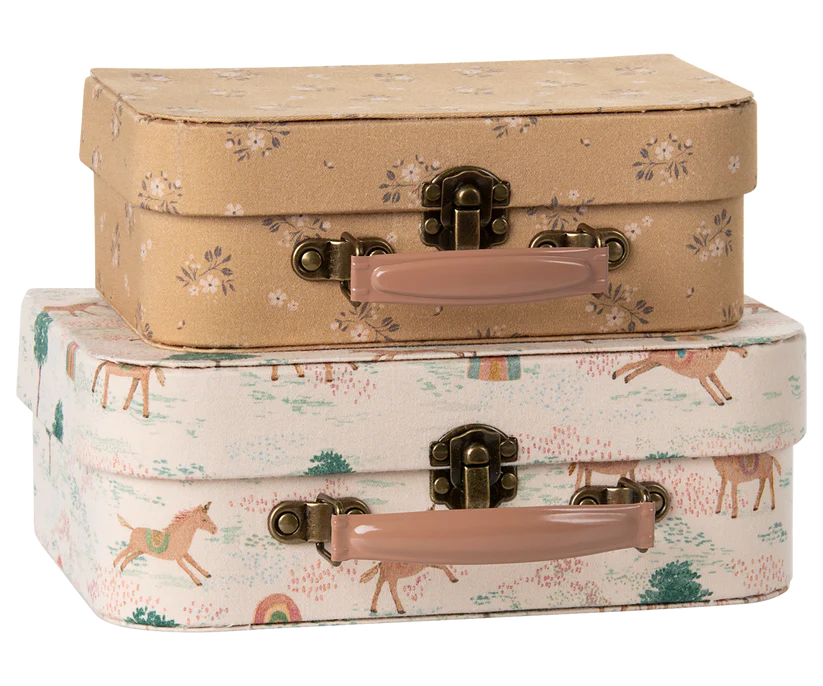 Maileg Resväskor Förvaring Set om 2 - Enhörning Rosa Blommig Tygbeklädda