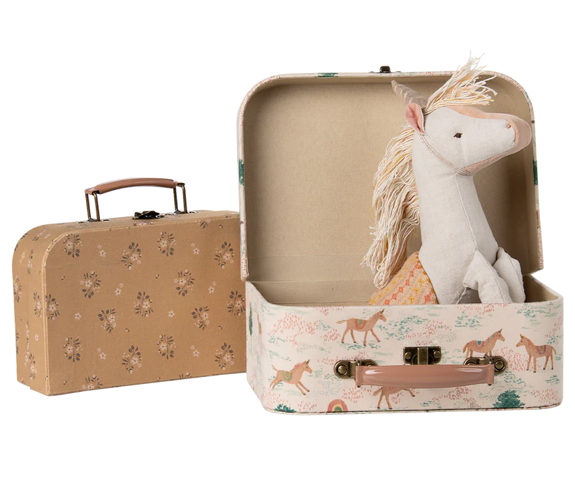Maileg Resväskor Förvaring Set om 2 - Enhörning Rosa Blommig Tygbeklädda