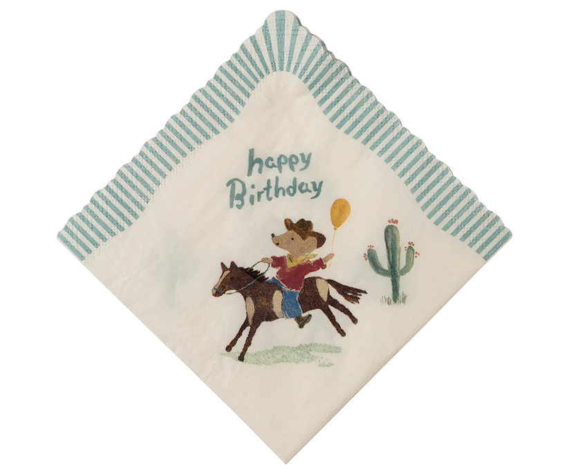 Maileg Servetter Häst Cowboy Blå - Happy Birthday Cowboy