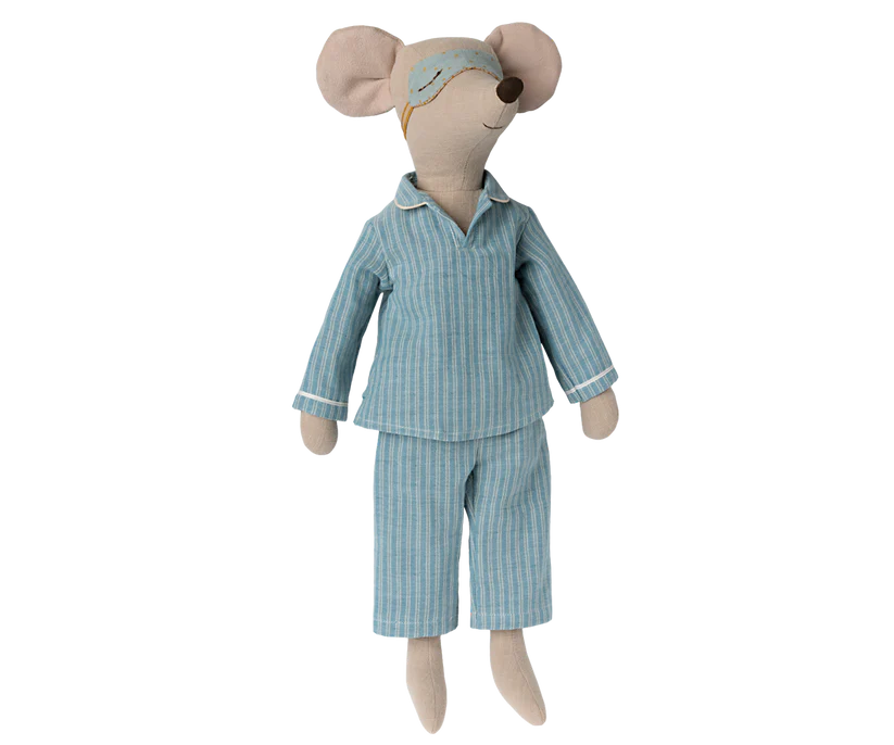 Maileg Pyjamas till Maxi Mus - Randig Blå med Sovmask