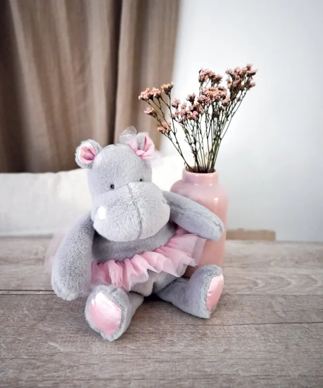 Mjukisdjur Flodhäst med Rosa Ballerinakjol - Hippo Tutu Pearl Grey