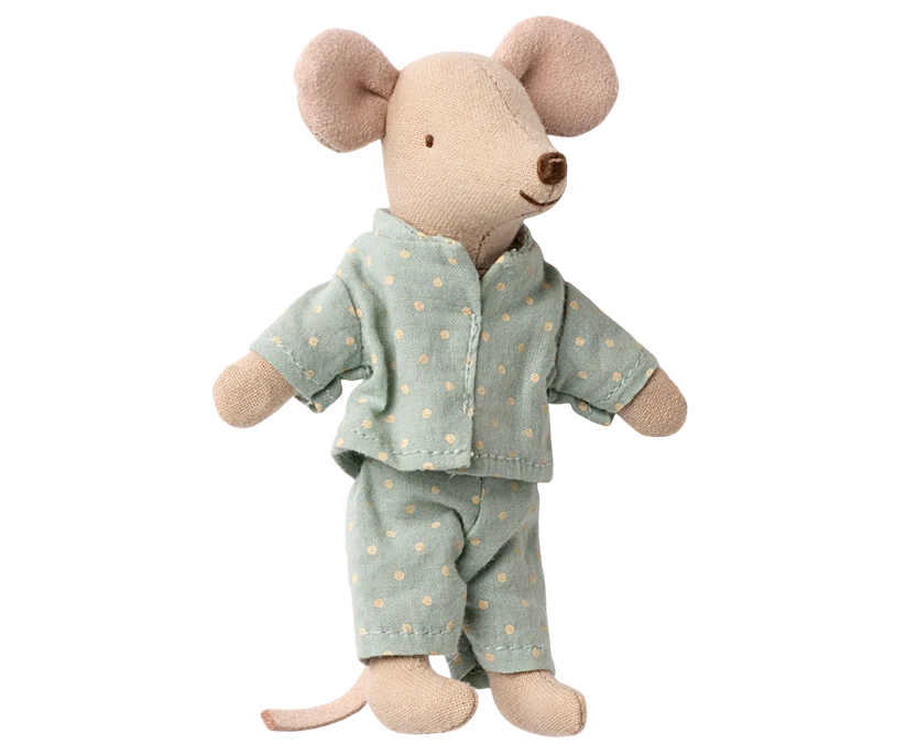 Maileg Lillebror Mus i Ask med Magneter i Händerna - Prickig Blå - Maileg A/W -25