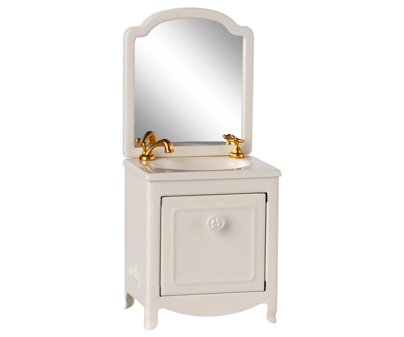 Maileg Litet Badrumsskåp Handfat med Spegel & Skåp Vitt - Maileg A/W -25