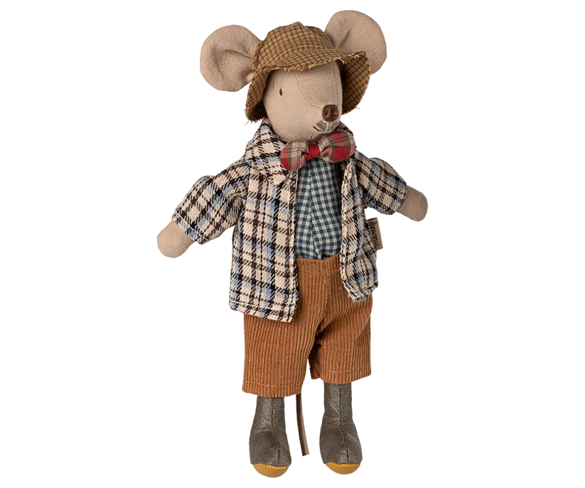 Maileg Kläder till Morfar Mus - Byxor, Rutig Jacka, Hatt & Fluga - Maileg A/W -25