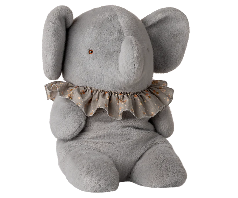 Maileg Grå Elefant i Plysch med Blommig Krage - Maileg A/W -25