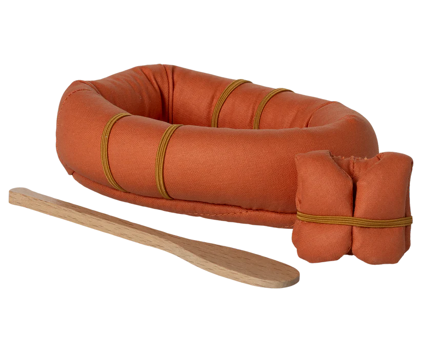 Maileg Gummibåt med Åra och Flytväst Orange - Rubber Boat Mouse