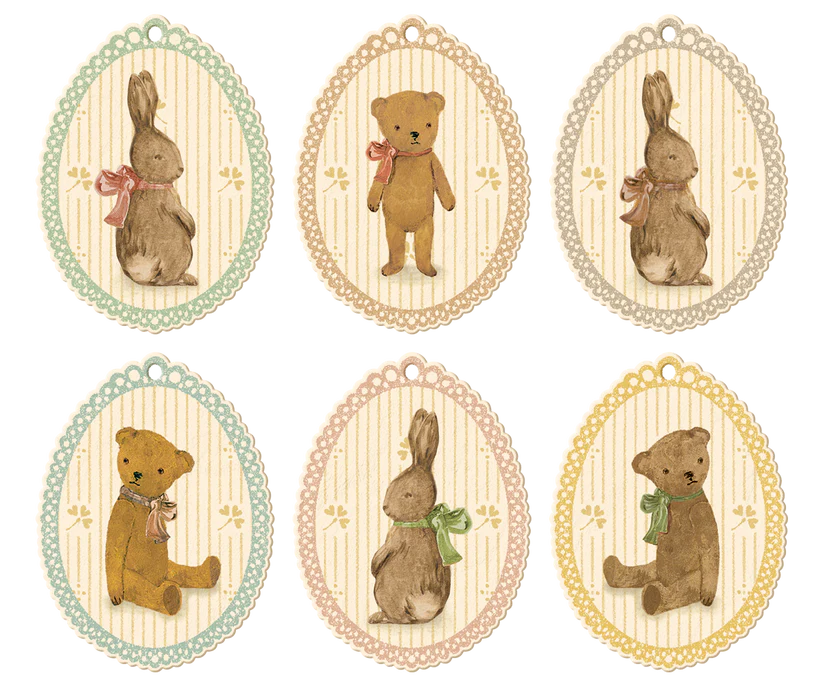 Maileg Present Etiketter 12 stycken Kaniner & Nallebjörnar - Bunnies and Teddies