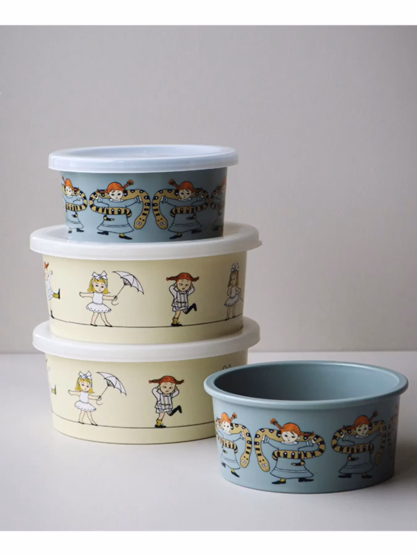 Pippi Långstrump Snacksbox 2-pack Astrid Lindgren Rätt Start Pippi Cirkus Matlåda till Barn Grön Gul