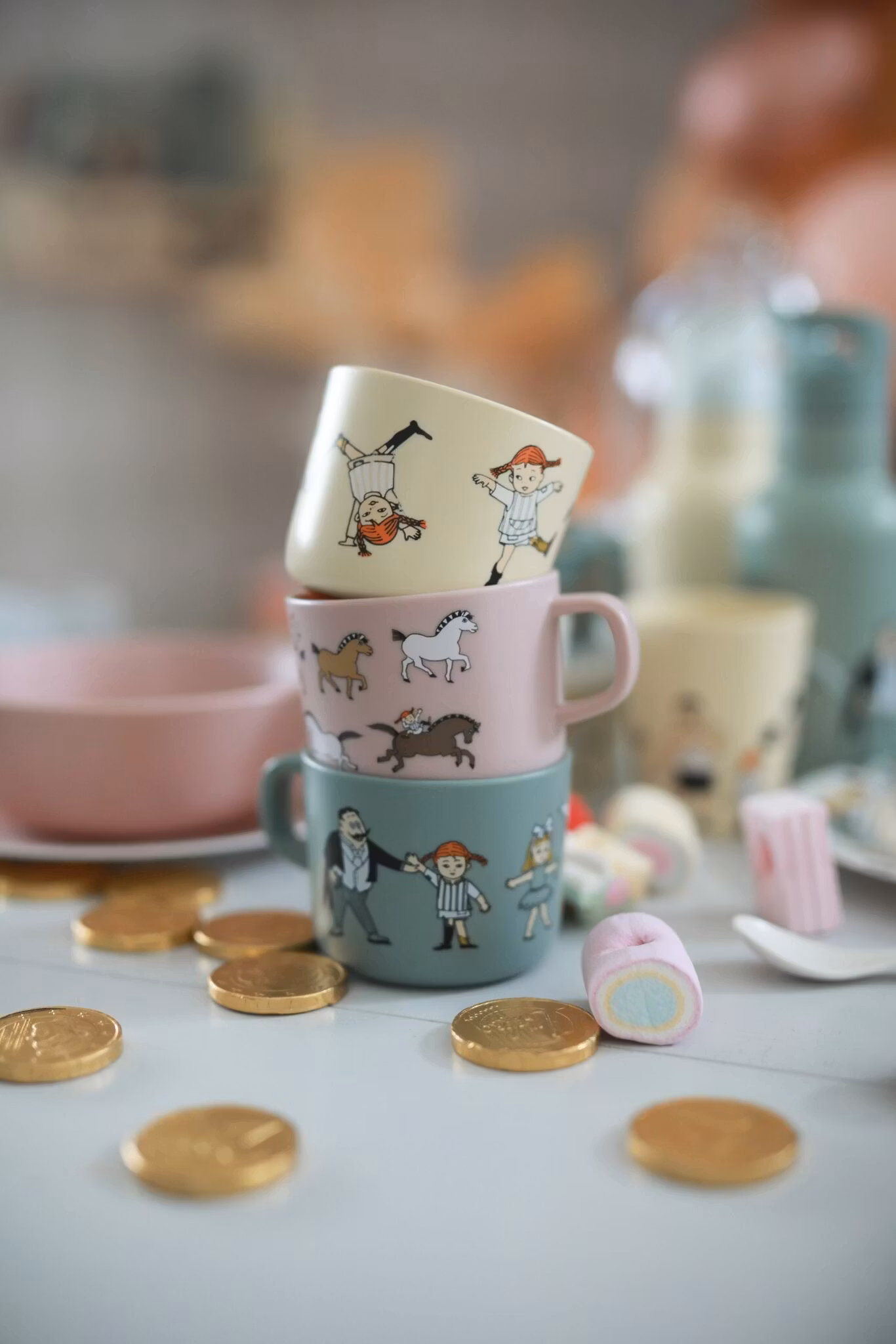 Mugg med Öra Pippi Långstrump Rosa Astrid Lindgren Rätt Start Pippi Cirkus Barnmugg
