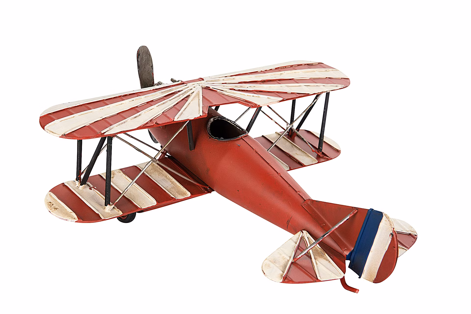 Vintage Flygplan i Plåt Rött Vitt Randigt Dekoration till Barnrummet
