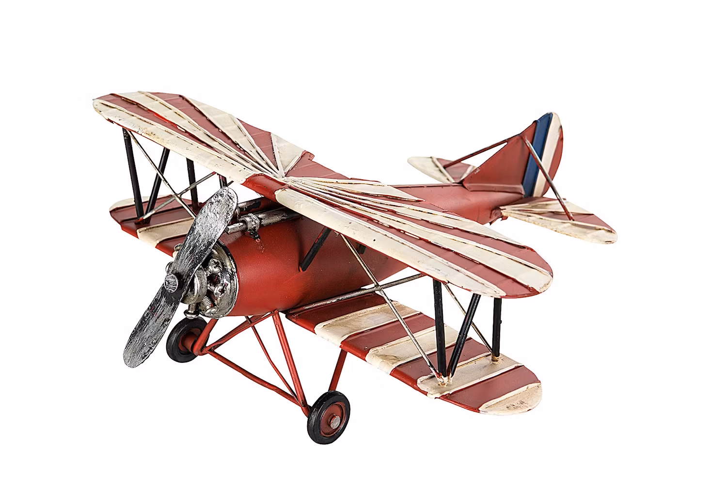 Vintage Flygplan i Plåt Rött Vitt Randigt Dekoration till Barnrummet